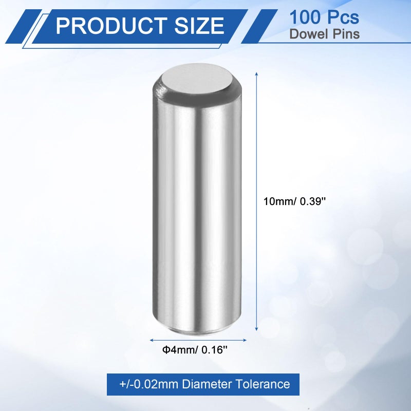 uxcell 100 Pcs 4mm x 10mm Dowel Pins Bearing Steel Cylindrical Dowel Pins Shelf Support Peg Pin Rod Fasten Elements Metal Shelf Pegs +/-0.02mm Diameter Tolerance, Silver Tone - Image 2